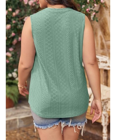 Womens Plus Size Tank Tops V Neck Sleeveless Eyelet Shirts Summer Basic Camisole Green $11.21 Tanks