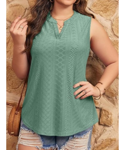 Womens Plus Size Tank Tops V Neck Sleeveless Eyelet Shirts Summer Basic Camisole Green $11.21 Tanks