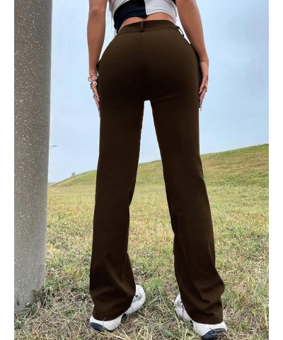 Women's High Waist Bootcut Flare Leg Pants with Pocket Brown $12.18 Pants