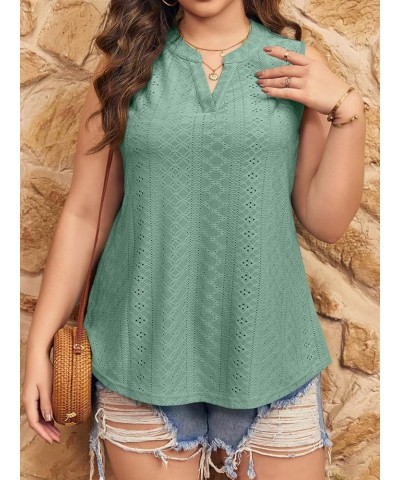 Womens Plus Size Tank Tops V Neck Sleeveless Eyelet Shirts Summer Basic Camisole Green $11.21 Tanks