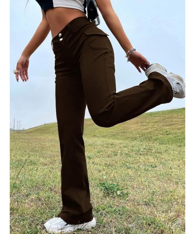 Women's High Waist Bootcut Flare Leg Pants with Pocket Brown $12.18 Pants