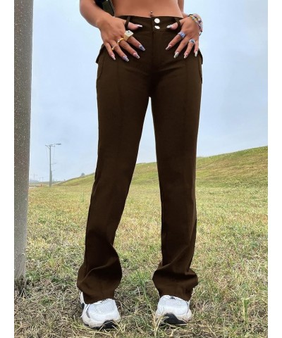 Women's High Waist Bootcut Flare Leg Pants with Pocket Brown $12.18 Pants