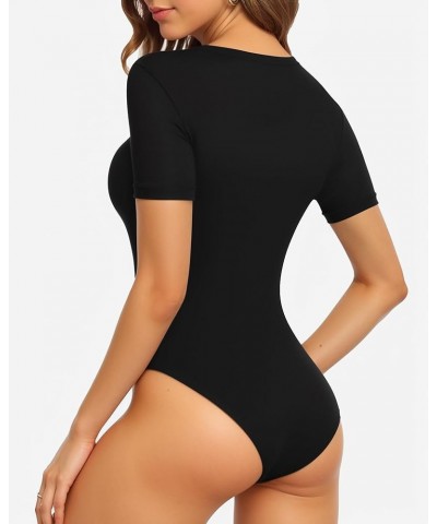 Bodysuits for Women Short Sleeve Bodysuit Button-Design V Neck Body Suit Bodysuit Tops Going Out Black $14.24 Bodysuits