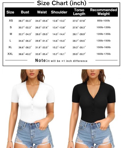 Bodysuits for Women Short Sleeve Bodysuit Button-Design V Neck Body Suit Bodysuit Tops Going Out Black $14.24 Bodysuits