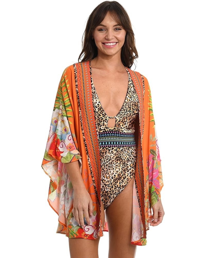 Women's Standard Kimono Swimsuit Cover Up Bright Coral//in a Trance Tropical $39.68 Swimsuits