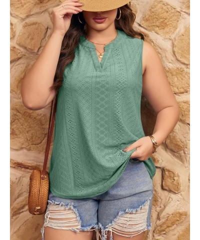 Womens Plus Size Tank Tops V Neck Sleeveless Eyelet Shirts Summer Basic Camisole Green $11.21 Tanks