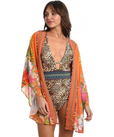 Women's Standard Kimono Swimsuit Cover Up Bright Coral//in a Trance Tropical $39.68 Swimsuits