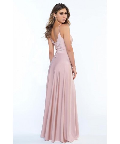 Satin Bridesmaid Dresses with Slit V Neck Spaghetti Strap Ruched Long Evening Prom Dress Grey $37.69 Dresses