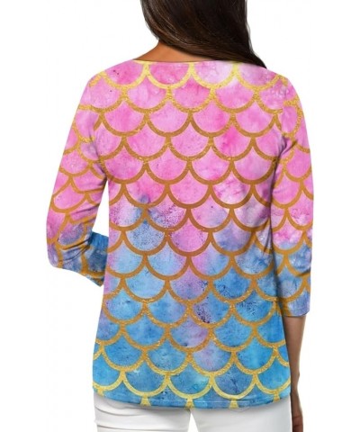 Plus Size Tops for Women 3/4 Sleeve Blouse with Soft Fabric Novelty Tunic Tops for Teen Girls Long Sleeve T-Shirt Pink&blue F...