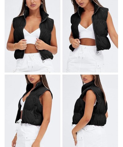 Womens Cropped Puffer Vest Zip Up Stand Collar Sleeveless Padded Cropped Vest Black $23.00 Vests