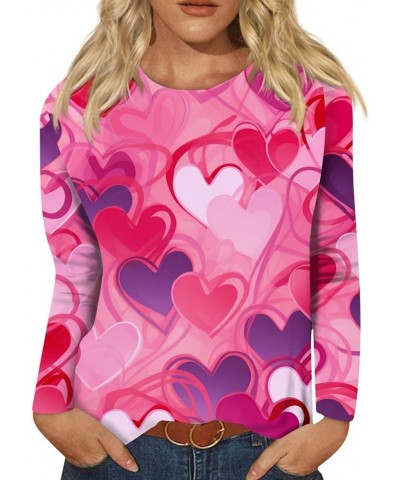 Valentine's Day Women's Tops Crewneck Casual 3/4 Length Sleeve Tshirt Love Heart Printed Loose Fit Blouse Tops 04-hot Pink $7...