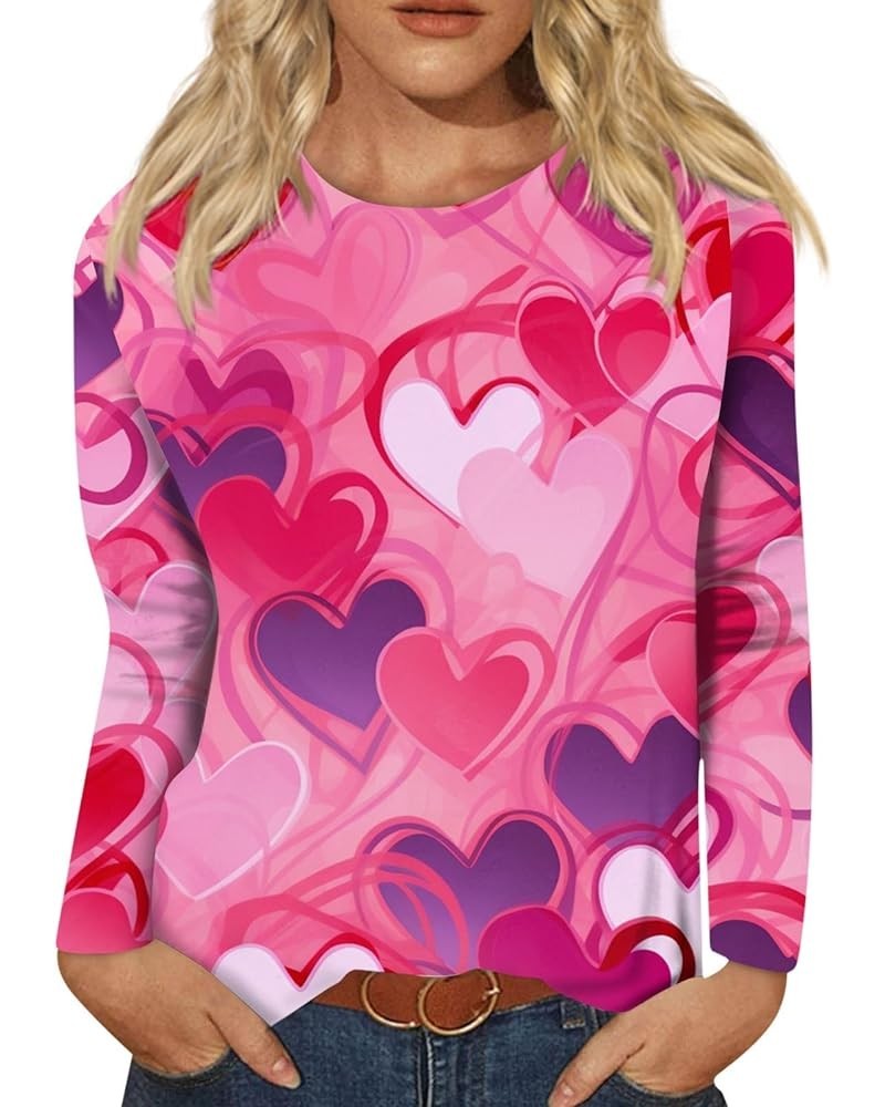 Valentine's Day Women's Tops Crewneck Casual 3/4 Length Sleeve Tshirt Love Heart Printed Loose Fit Blouse Tops 04-hot Pink $7...