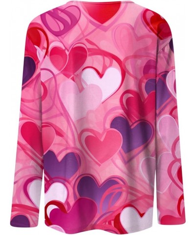 Valentine's Day Women's Tops Crewneck Casual 3/4 Length Sleeve Tshirt Love Heart Printed Loose Fit Blouse Tops 04-hot Pink $7...