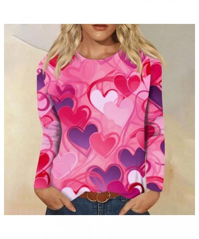 Valentine's Day Women's Tops Crewneck Casual 3/4 Length Sleeve Tshirt Love Heart Printed Loose Fit Blouse Tops 04-hot Pink $7...