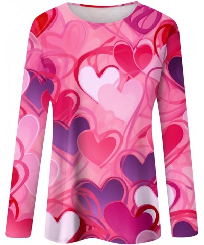 Valentine's Day Women's Tops Crewneck Casual 3/4 Length Sleeve Tshirt Love Heart Printed Loose Fit Blouse Tops 04-hot Pink $7...