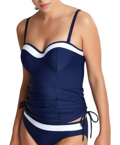 Women's Swim Anya Cruise Bra Sized Molded Bandeau Tankini Navy/White $13.93 Swimsuits