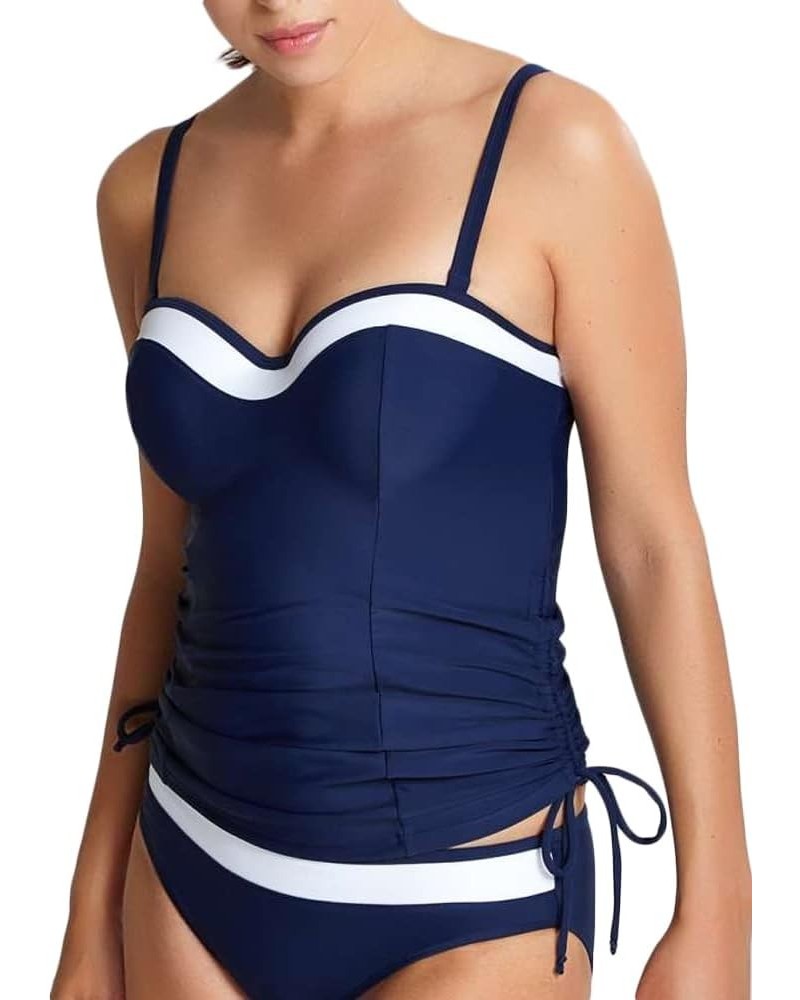 Women's Swim Anya Cruise Bra Sized Molded Bandeau Tankini Navy/White $13.93 Swimsuits