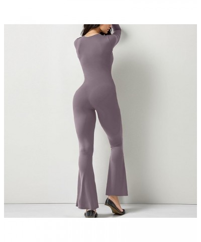 Long Sleeve Jumpsuits for Women Square Neck Wide Leg Full Length Romper Playsuit Flare Jumpsuits for Women Grey $9.44 Sleep &...