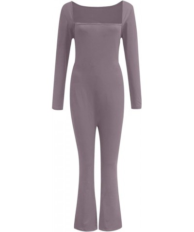 Long Sleeve Jumpsuits for Women Square Neck Wide Leg Full Length Romper Playsuit Flare Jumpsuits for Women Grey $9.44 Sleep &...