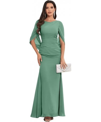 Mermaid Cape Sleeve Mother of The Bride Dresses Long Chiffon Mother of The Groom Dresses for Wedding Eucalyptus $41.59 Dresses