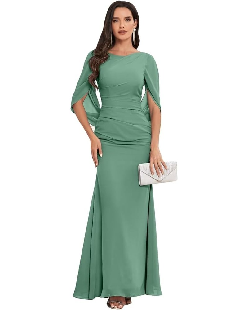 Mermaid Cape Sleeve Mother of The Bride Dresses Long Chiffon Mother of The Groom Dresses for Wedding Eucalyptus $41.59 Dresses