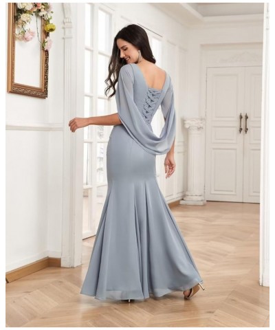 Mermaid Cape Sleeve Mother of The Bride Dresses Long Chiffon Mother of The Groom Dresses for Wedding Eucalyptus $41.59 Dresses