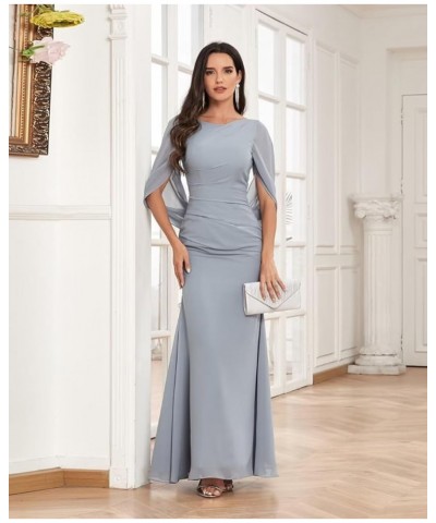 Mermaid Cape Sleeve Mother of The Bride Dresses Long Chiffon Mother of The Groom Dresses for Wedding Eucalyptus $41.59 Dresses