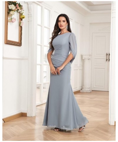 Mermaid Cape Sleeve Mother of The Bride Dresses Long Chiffon Mother of The Groom Dresses for Wedding Eucalyptus $41.59 Dresses