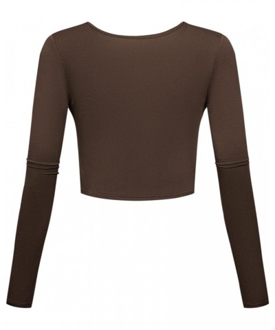 V Neck Crop Tops Long Sleeve Sexy Shirts Slim Fit Base Layer for Women Coffee $9.85 T-Shirts