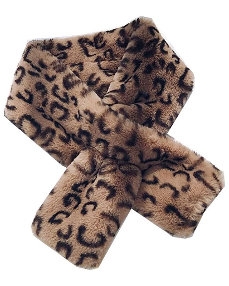 Marolaya-Double-Sided Leopard Winter Cross Thick Warm Wool Plush Faux Fur Collar U Type Camel $7.13 Coats