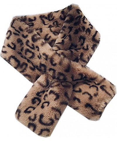 Marolaya-Double-Sided Leopard Winter Cross Thick Warm Wool Plush Faux Fur Collar U Type Camel $7.13 Coats