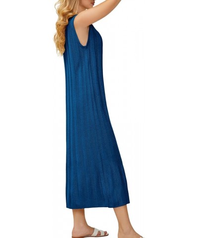 Women Sleeveless Sweater Midi Dress Scoop Neck Loose Fit Knitted Dress Solid Casual Tank Top Midi Dress Dark Blue $23.39 Swea...