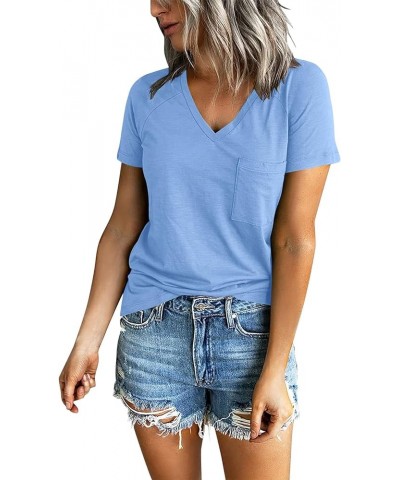 Women's Square Neck Short Sleeve T-Shirt Side Shirring Summer Y2K Slim Fitted Tops Light Blue $12.71 T-Shirts