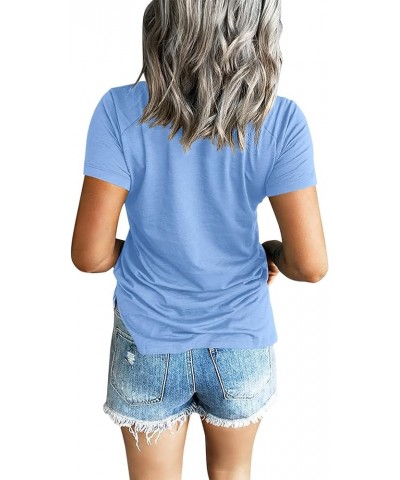 Women's Square Neck Short Sleeve T-Shirt Side Shirring Summer Y2K Slim Fitted Tops Light Blue $12.71 T-Shirts