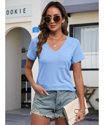 Women's Square Neck Short Sleeve T-Shirt Side Shirring Summer Y2K Slim Fitted Tops Light Blue $12.71 T-Shirts