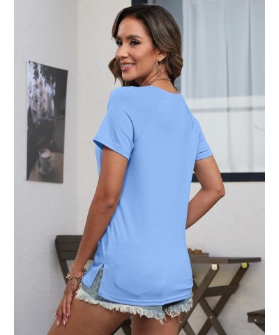 Women's Square Neck Short Sleeve T-Shirt Side Shirring Summer Y2K Slim Fitted Tops Light Blue $12.71 T-Shirts