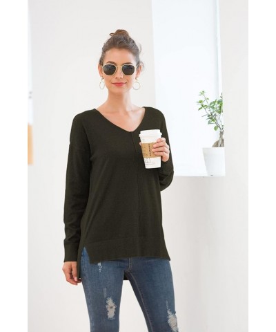 Women's Casual Lightweight V Neck Batwing Sleeve Knit Top Loose Pullover Sweater Hk Green $16.81 Sweaters