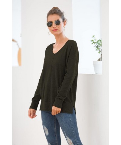 Women's Casual Lightweight V Neck Batwing Sleeve Knit Top Loose Pullover Sweater Hk Green $16.81 Sweaters