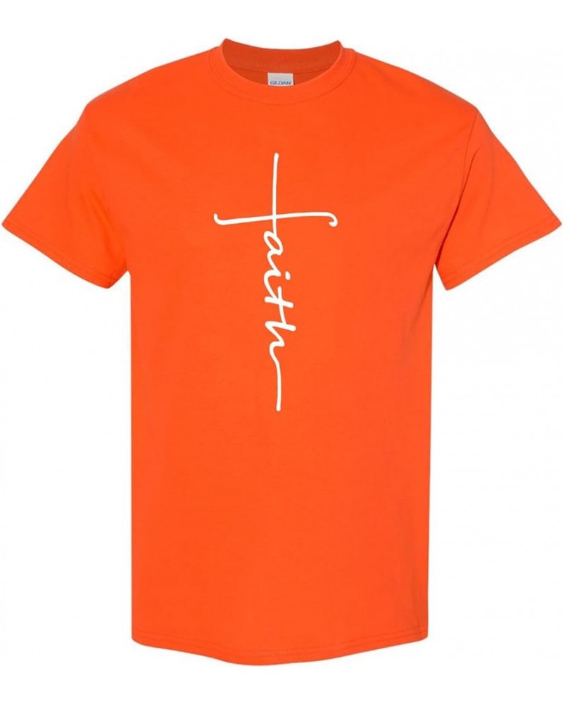 Simple Faith Cross Religious Unisex Short Sleeve Printed Tee Shirt Orange $14.02 Others