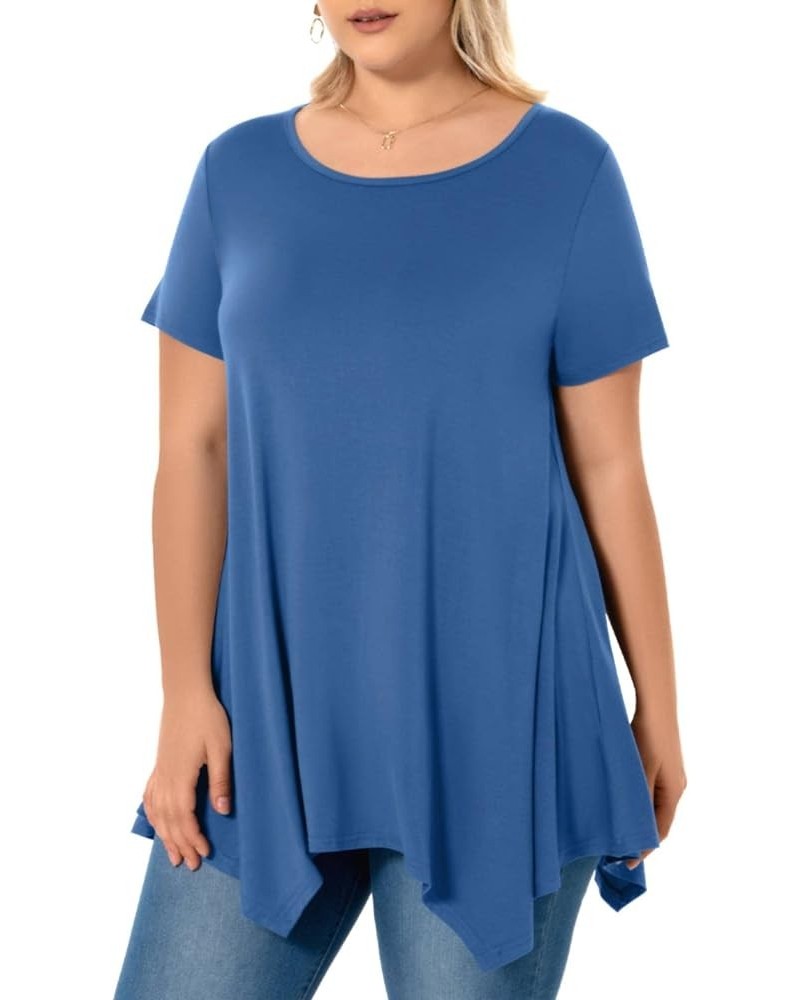 Womens Plus Size Tops Summer Tunic T Shirts Short Sleeve Loose Fit Casual Blouse for Leggings Steel Blue $13.99 Tops