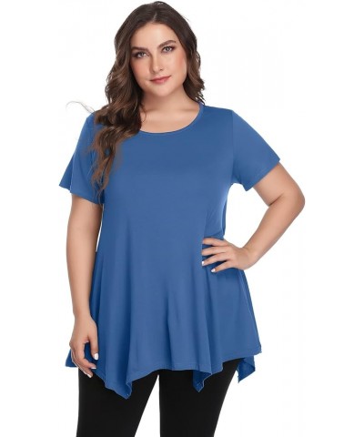 Womens Plus Size Tops Summer Tunic T Shirts Short Sleeve Loose Fit Casual Blouse for Leggings Steel Blue $13.99 Tops