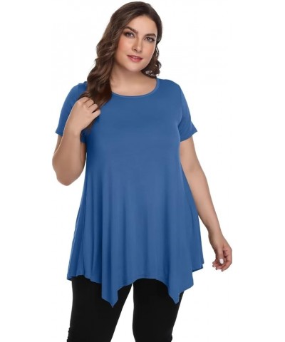 Womens Plus Size Tops Summer Tunic T Shirts Short Sleeve Loose Fit Casual Blouse for Leggings Steel Blue $13.99 Tops