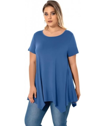 Womens Plus Size Tops Summer Tunic T Shirts Short Sleeve Loose Fit Casual Blouse for Leggings Steel Blue $13.99 Tops