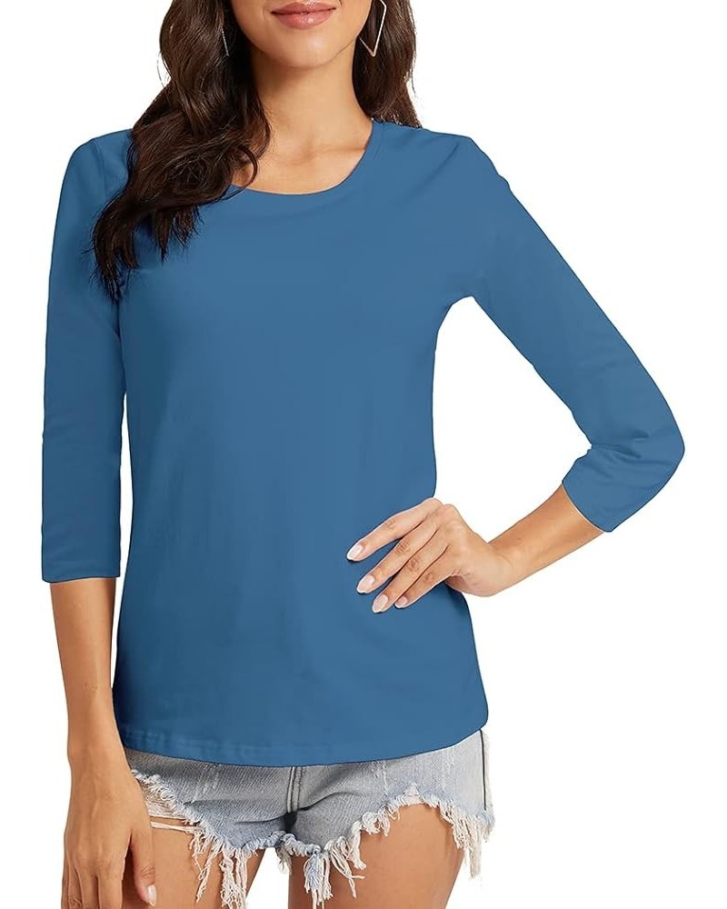 Women's Basic 3/4 Sleeve Crew Neck T-Shirt Casual Solid Slim Cotton Top Sapphire/O-neck $16.80 T-Shirts