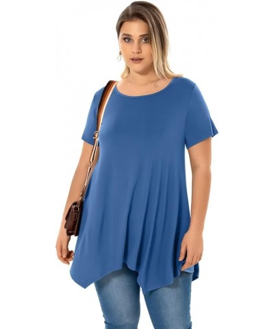 Womens Plus Size Tops Summer Tunic T Shirts Short Sleeve Loose Fit Casual Blouse for Leggings Steel Blue $13.99 Tops