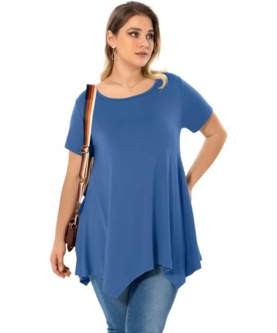 Womens Plus Size Tops Summer Tunic T Shirts Short Sleeve Loose Fit Casual Blouse for Leggings Steel Blue $13.99 Tops