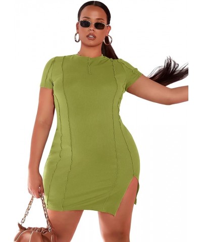 Women's Plus Size Short Sleeve Split Hem Party Bodycon Mini Dress Lime Green $16.80 Dresses