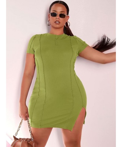 Women's Plus Size Short Sleeve Split Hem Party Bodycon Mini Dress Lime Green $16.80 Dresses