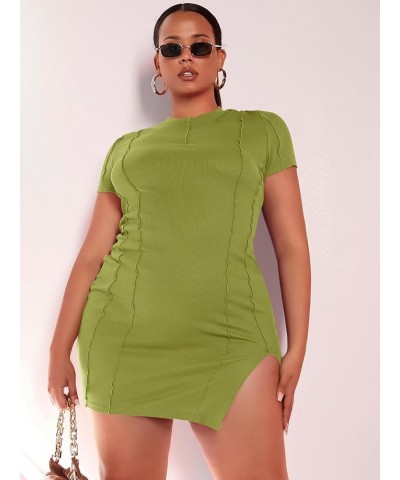 Women's Plus Size Short Sleeve Split Hem Party Bodycon Mini Dress Lime Green $16.80 Dresses