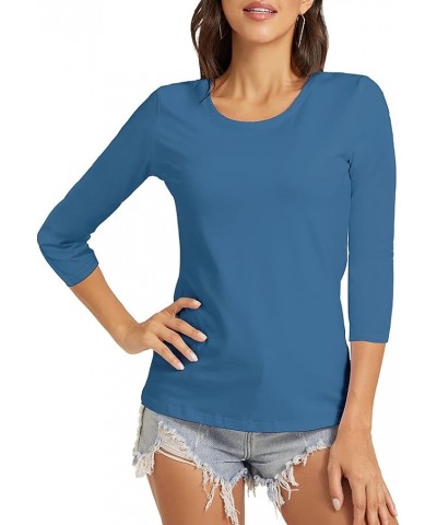 Women's Basic 3/4 Sleeve Crew Neck T-Shirt Casual Solid Slim Cotton Top Sapphire/O-neck $16.80 T-Shirts